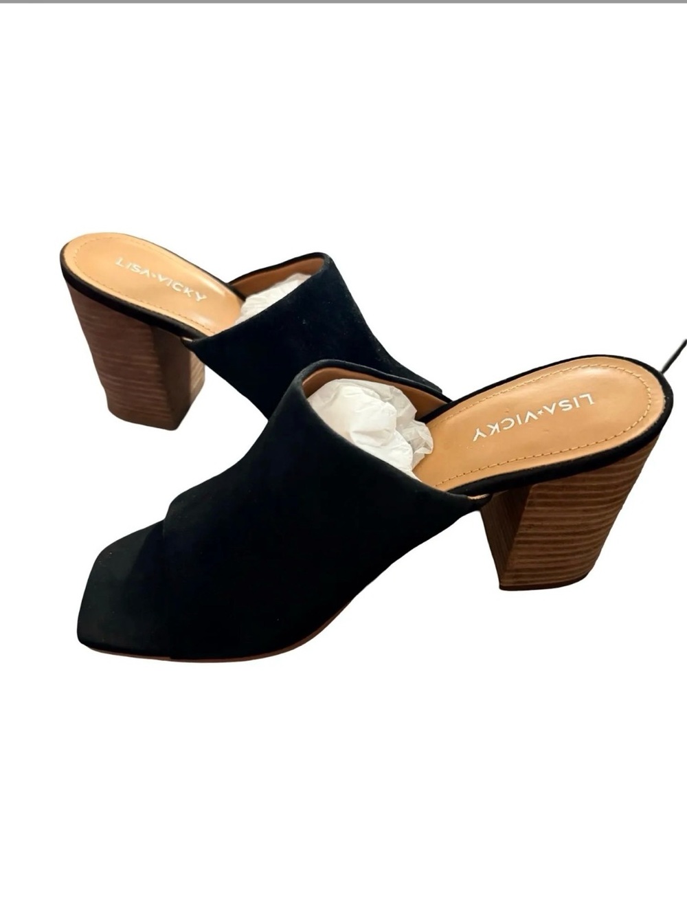 Lisa-Vicky Black Suede Block Heel Mules